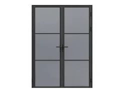 Vente-unique Bloc porte réversible à deux battants en aluminium et verre trempé fumé - 2 x H204 x L73 cm - Noir - MASERU
