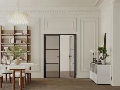 Vente-unique Bloc porte réversible à deux battants en aluminium et verre trempé fumé - 2 x H204 x L73 cm - Noir - MASERU