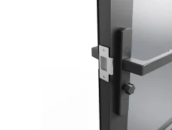 Vente-unique Bloc porte réversible à deux battants en aluminium et verre trempé fumé - 2 x H204 x L73 cm - Noir - MASERU