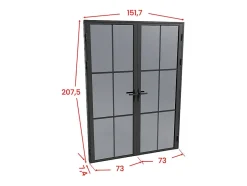 Vente-unique Bloc porte réversible à deux battants en aluminium et verre trempé fumé - 2 x H204 x L73 cm - Noir - SEROTO