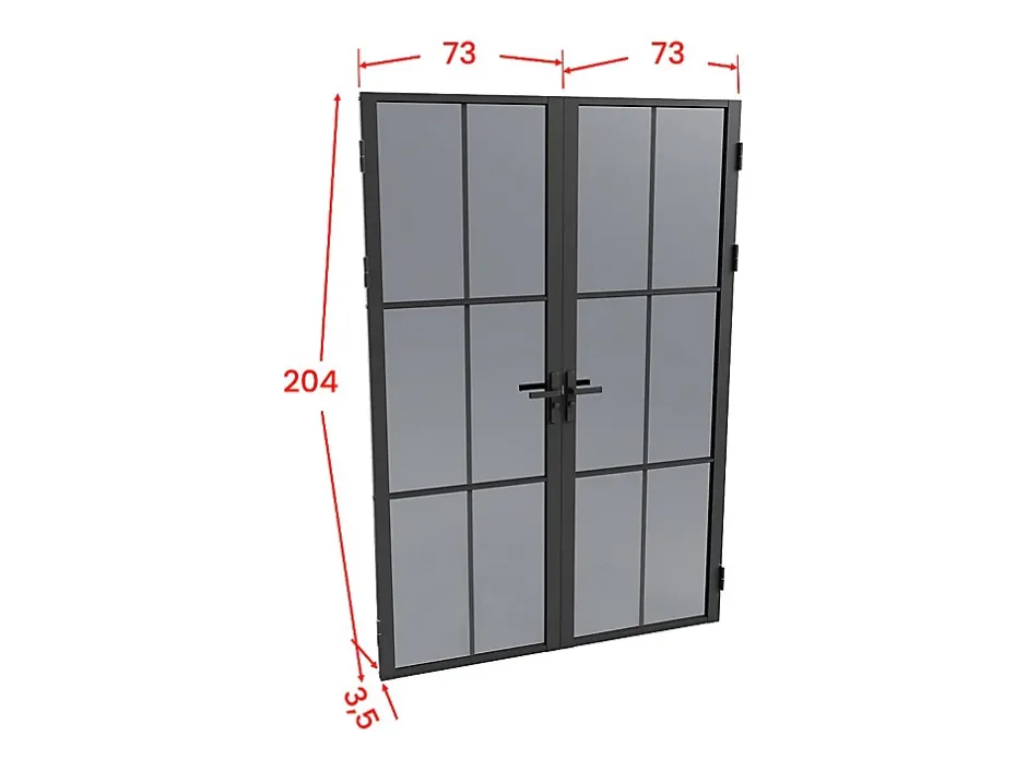 Vente-unique Bloc porte réversible à deux battants en aluminium et verre trempé fumé - 2 x H204 x L73 cm - Noir - SEROTO