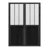 Vente-unique Bloc porte réversible à deux battants en aluminium et verre trempé dépoli style atelier - 2 x H204 x L73 cm - Noir - ERMELO