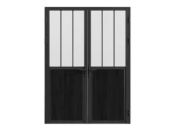Vente-unique Bloc porte réversible à deux battants en aluminium et verre trempé dépoli style atelier - 2 x H204 x L73 cm - Noir - ERMELO