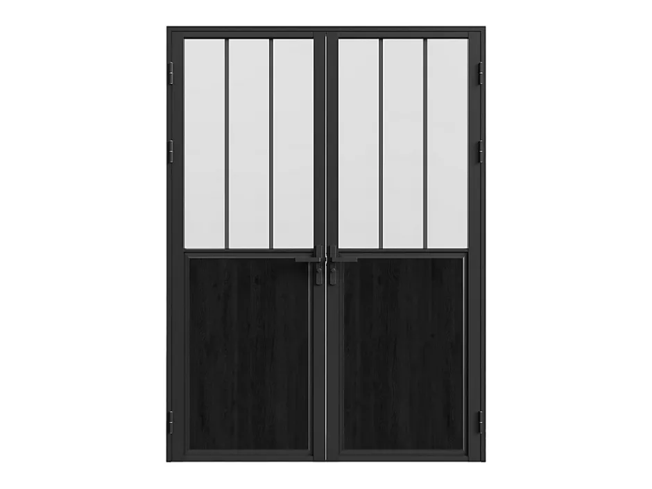 Vente-unique Bloc porte réversible à deux battants en aluminium et verre trempé dépoli style atelier - 2 x H204 x L73 cm - Noir - ERMELO