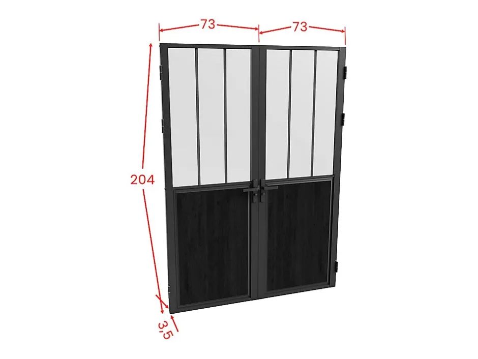 Vente-unique Bloc porte réversible à deux battants en aluminium et verre trempé dépoli style atelier - 2 x H204 x L73 cm - Noir - ERMELO