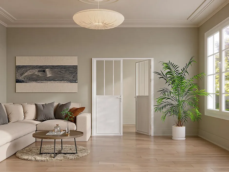 Bloc porte réversible à deux battants en aluminium et verre trempé style atelier - 2 x H204 x L83 cm - Blanc - ERMELO-Vente-unique New