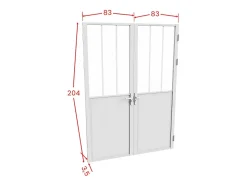 Bloc porte réversible à deux battants en aluminium et verre trempé style atelier - 2 x H204 x L83 cm - Blanc - ERMELO-Vente-unique New