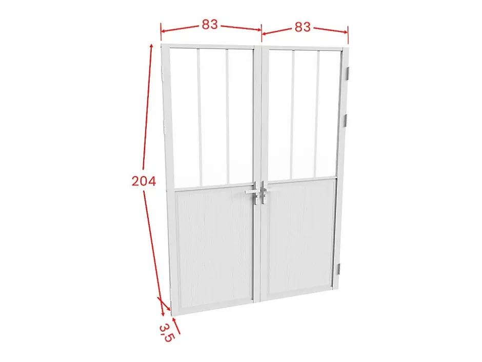 Bloc porte réversible à deux battants en aluminium et verre trempé style atelier - 2 x H204 x L83 cm - Blanc - ERMELO-Vente-unique New