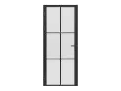 Vente-unique Bloc porte réversible en aluminium et verre dépoli - H204 x L83 cm - Noir - SEROTO