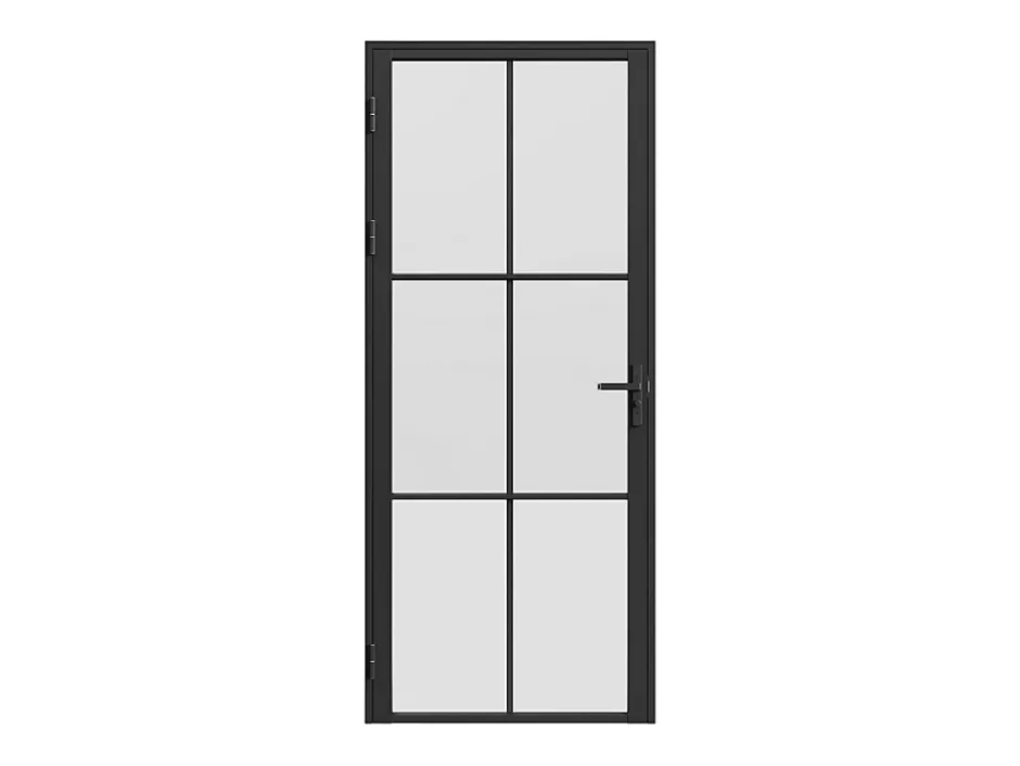 Vente-unique Bloc porte réversible en aluminium et verre dépoli - H204 x L83 cm - Noir - SEROTO