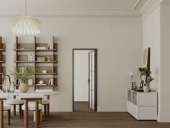 Vente-unique Bloc porte réversible en aluminium et verre dépoli - H204 x L83 cm - Noir - SEROTO