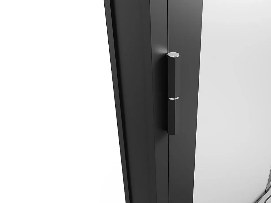 Vente-unique Bloc porte réversible en aluminium et verre dépoli - H204 x L83 cm - Noir - SEROTO