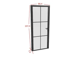 Vente-unique Bloc porte réversible en aluminium et verre dépoli - H204 x L83 cm - Noir - SEROTO