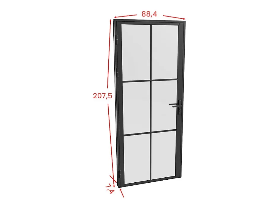 Vente-unique Bloc porte réversible en aluminium et verre dépoli - H204 x L83 cm - Noir - SEROTO