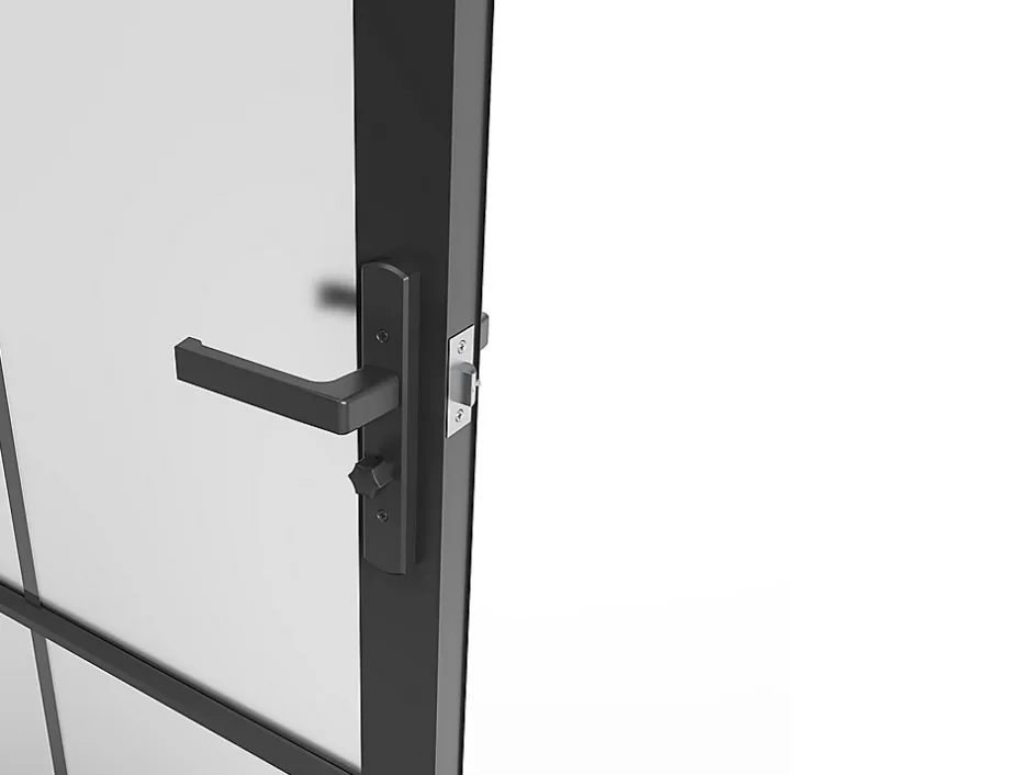 Vente-unique Bloc porte réversible en aluminium et verre dépoli - H204 x L83 cm - Noir - SEROTO