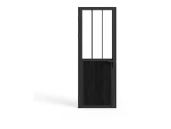 Vente-unique Bloc porte réversible en aluminium et verre trempé style atelier - H204 x L83 cm - Noir - ERMELO