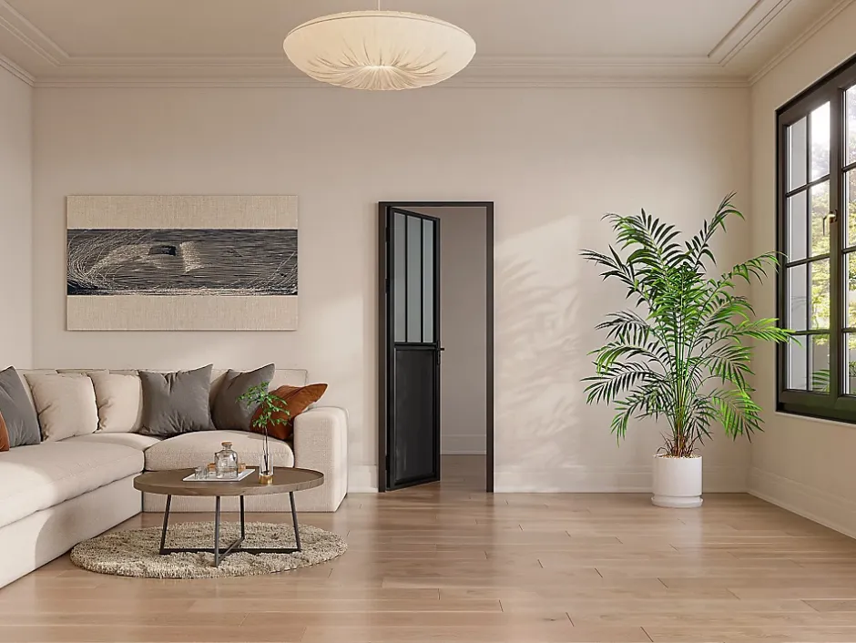 Vente-unique Bloc porte réversible en aluminium et verre trempé dépoli style atelier - H204 x L73 cm - Noir - ERMELO