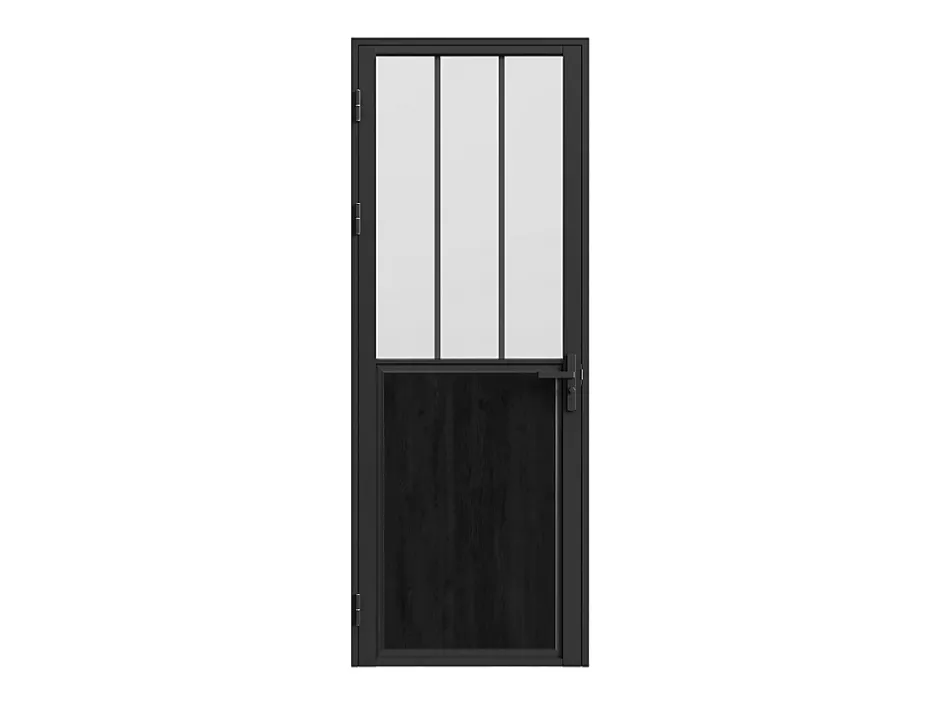 Vente-unique Bloc porte réversible en aluminium et verre trempé dépoli style atelier - H204 x L73 cm - Noir - ERMELO