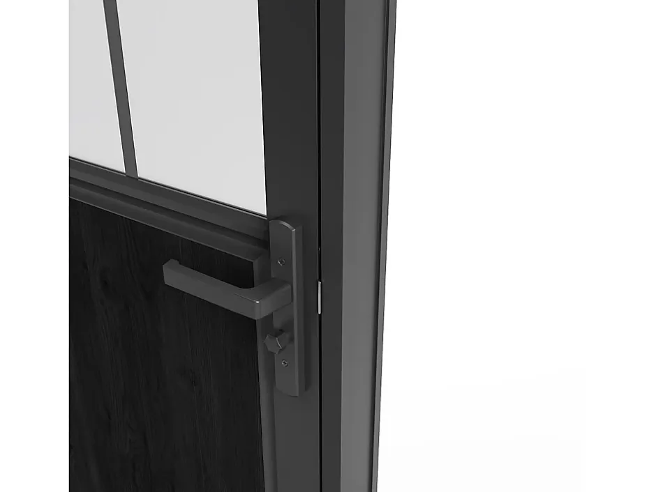 Vente-unique Bloc porte réversible en aluminium et verre trempé dépoli style atelier - H204 x L73 cm - Noir - ERMELO