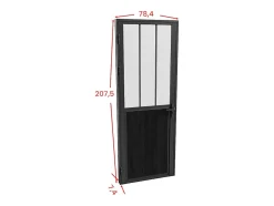 Vente-unique Bloc porte réversible en aluminium et verre trempé dépoli style atelier - H204 x L73 cm - Noir - ERMELO