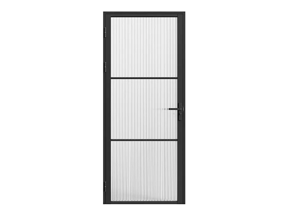 Bloc porte réversible en aluminium et verre texturé - H204 x L83 cm - Noir - MASERU-Vente-unique Outlet
