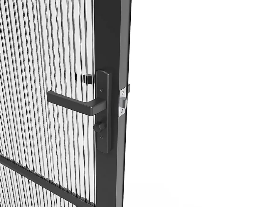 Bloc porte réversible en aluminium et verre texturé - H204 x L83 cm - Noir - MASERU-Vente-unique Outlet