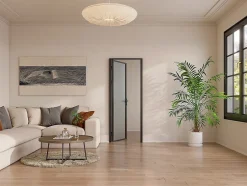 Bloc porte réversible en aluminium et verre trempé dépoli - H204 x L73 cm - Noir - LOXTON-Vente-unique Clearance