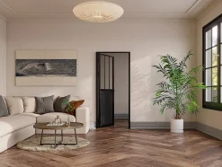 Vente-unique Bloc porte réversible en aluminium et verre trempé style atelier - H204 x L73 cm - Noir - ERMELO