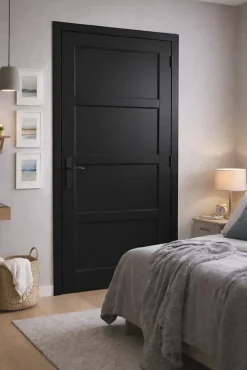 Bloc Porte Telia Noir 4 Panneaux H204 X L83 Côte Tableau P.gauche,poignee-Gd Menuiseries New