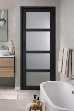 Bloc Porte Telia Noir Vitrée H204 X L83 Côte Tableau P.gauche-Gd Menuiseries New