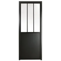 Bloc-porte atelier 3 carreaux vitrés transparent, poussant droit, coloris noir mat H.213 x l.83cm- Online