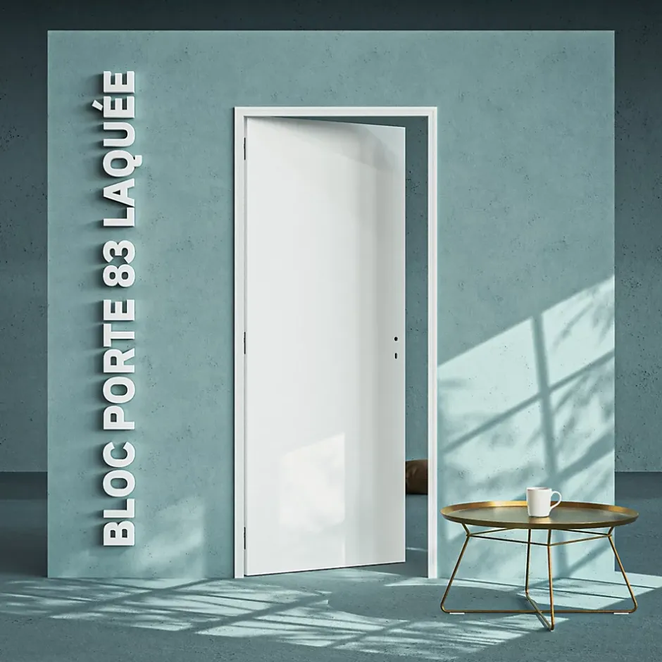 Bloc-Porte Blanc Laqué Plane H. 204 x l. 83 cm - Poussant Gauche-Coulicool New