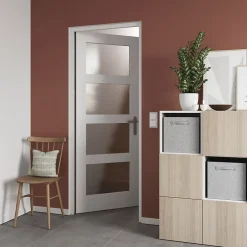 Bloc-porte Connemara 4 carreaux blanc H.204 x l.73 cm, poussant droit
