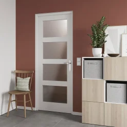 Bloc-porte Connemara 4 carreaux blanc H.204 x l.73 cm, poussant droit