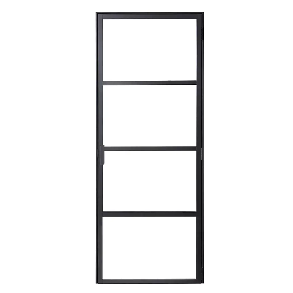 Bloc-porte Loft 4 carreaux vitrés transparents, poussant droit, coloris noir mat H.213 x l.83cm