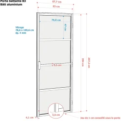 Bloc-porte Loft 4 carreaux vitrés transparents, poussant gauche, coloris noir mat H.213 x l.83cm- Best