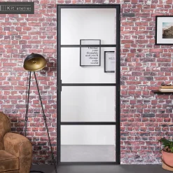 Bloc-porte Loft 4 carreaux vitrés transparents, poussant gauche, coloris noir mat H.213 x l.83cm- Best