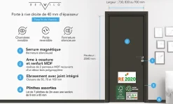 Reivilo Bloc-porte Miro avec poignée Exclusive grise, H.204 x l.63 cm, aspect cuir basalte