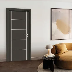 Bloc-porte pose fin de chantier Premium Seymour, H.204 x l.73 cm, aspect cuir basalte, réversible-Reivilo Outlet