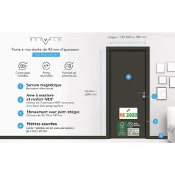 Bloc-porte pose fin de chantier Premium Miro, H.204 x l.93 cm, aspect chêne blanc, réversible-Reivilo Outlet