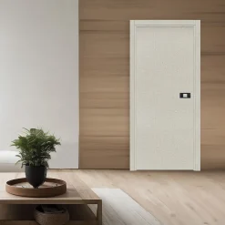 Reivilo Bloc-porte pose fin de chantier Premium Miro avec poignée Exclusive noire, H.204 x l.63 cm, aspect textile opale, réversible