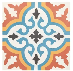 Pegane Boite de 24 Carreaux de ciment hydraulique 0,96m2/ Carreaux de ciment artisanaux pour sol et mur coloris Orange - l.20 x L.20 cm