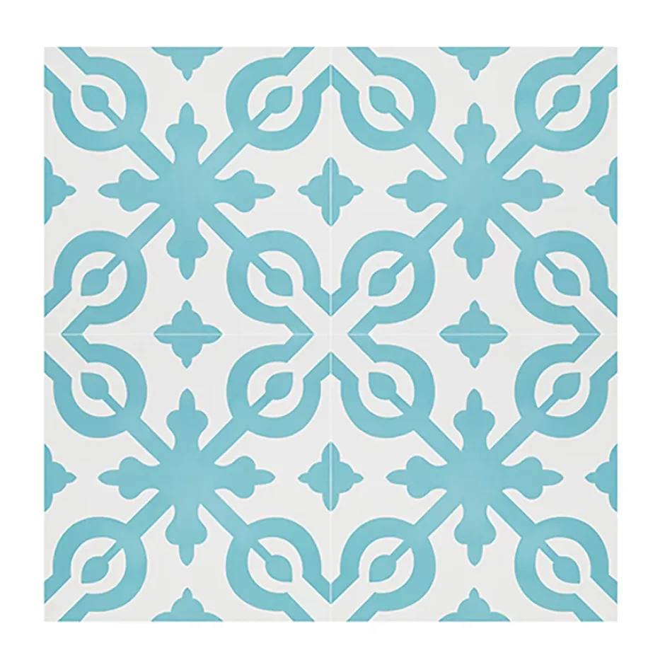 Boite de 24 Carreaux de ciment véritable 0,96m2 / Carreaux de ciment artisanaux coloris Bleu pour sol et mur - l.20 x L.20 cm-Pegane New