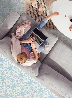 Boite de 24 Carreaux de ciment véritable 0,96m2 / Carreaux de ciment artisanaux coloris Bleu pour sol et mur - l.20 x L.20 cm-Pegane New