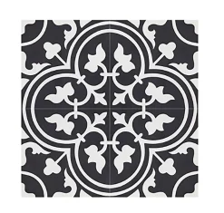 Pegane Boite de 24 Carreaux de ciment véritable 0,96m2 / Carreaux de ciment artisanaux pour sol et mur coloris noir - l.20 x L.20 cm