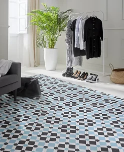 Pegane Boite de 24 Carreaux de ciment hydraulique 0,96m2 / Carreaux de ciment artisanaux pour sol et mur coloris bleu - l.20 x L.20 cm