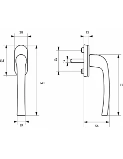 Béquille de crémone de fenêtre, carré 7mm, blanc (ral 9010)-Thirard Online