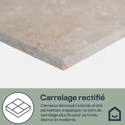 GoodHome Carreau en travertin sol et mur L.60 x l.20 cm x ép.10 mm, Travertino