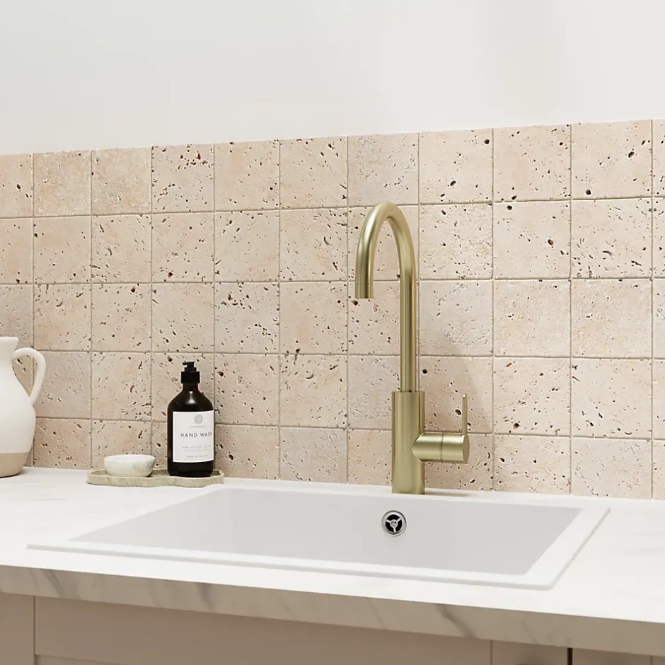 Carreau en travertin sol et mur L.10 x l.10 cm x ép.10 mm, Travertino-GoodHome New