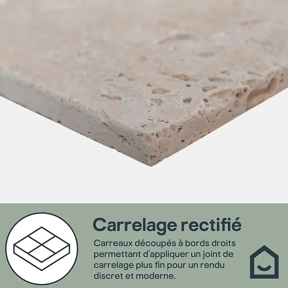 Carreau en travertin sol et mur L.10 x l.10 cm x ép.10 mm, Travertino-GoodHome New
